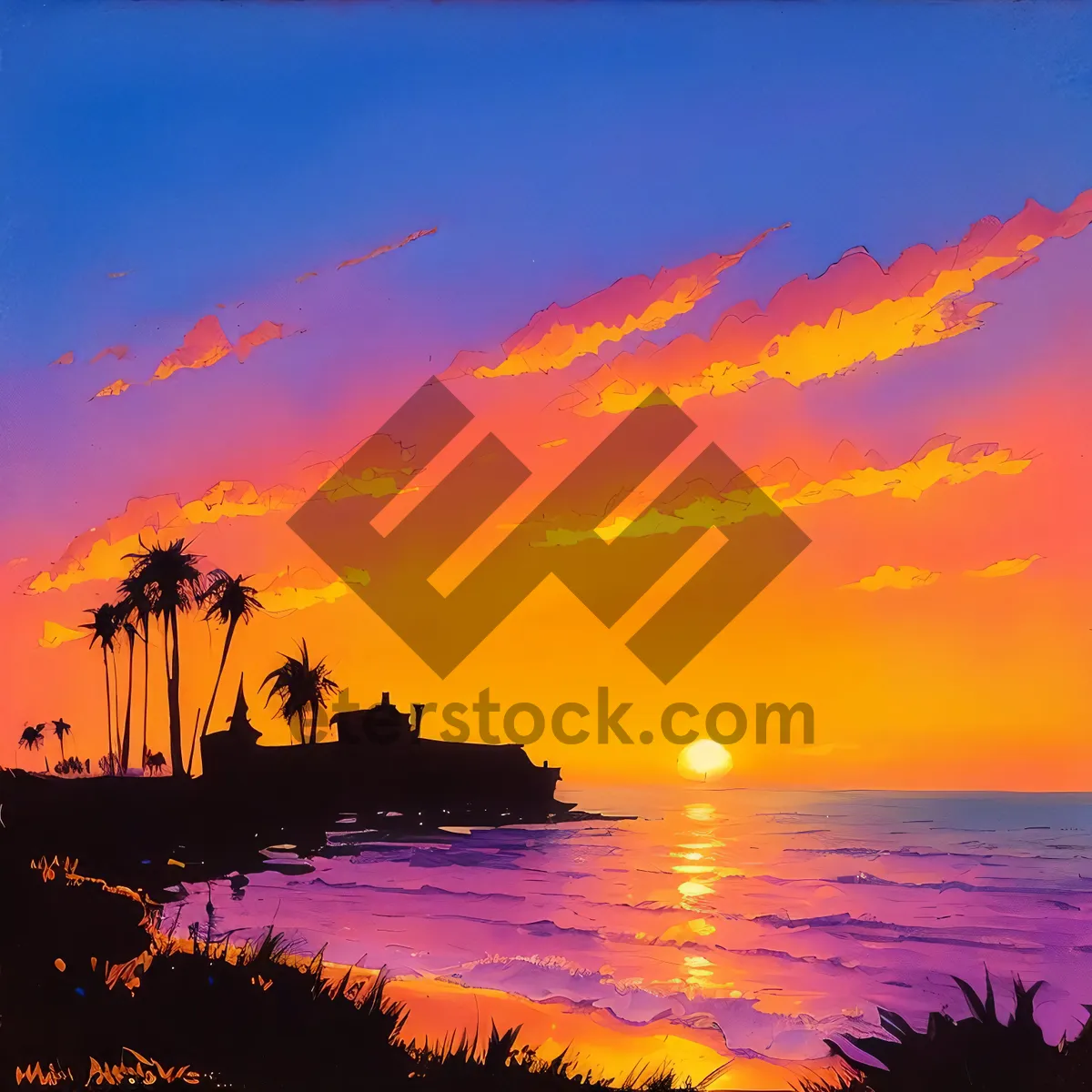 Picture of Golden Horizon over Serene Ocean