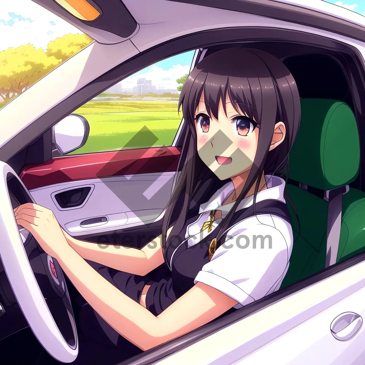 Picture of Happy Driver in Car Seat with Seat Belt