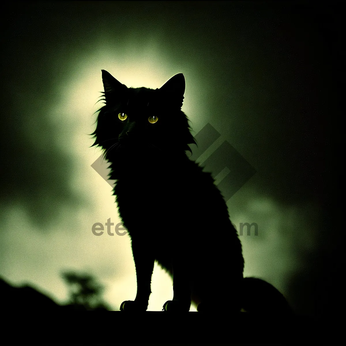 Picture of Curious Black Kitty with Fluffy Fur and Whiskers