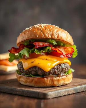 Delicious Gourmet Cheeseburger with Grilled Vegetables