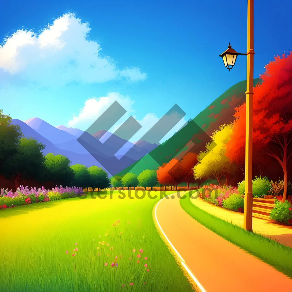 Picture of Serene Sunlit Hilltop Overlooking Colorful Landscape