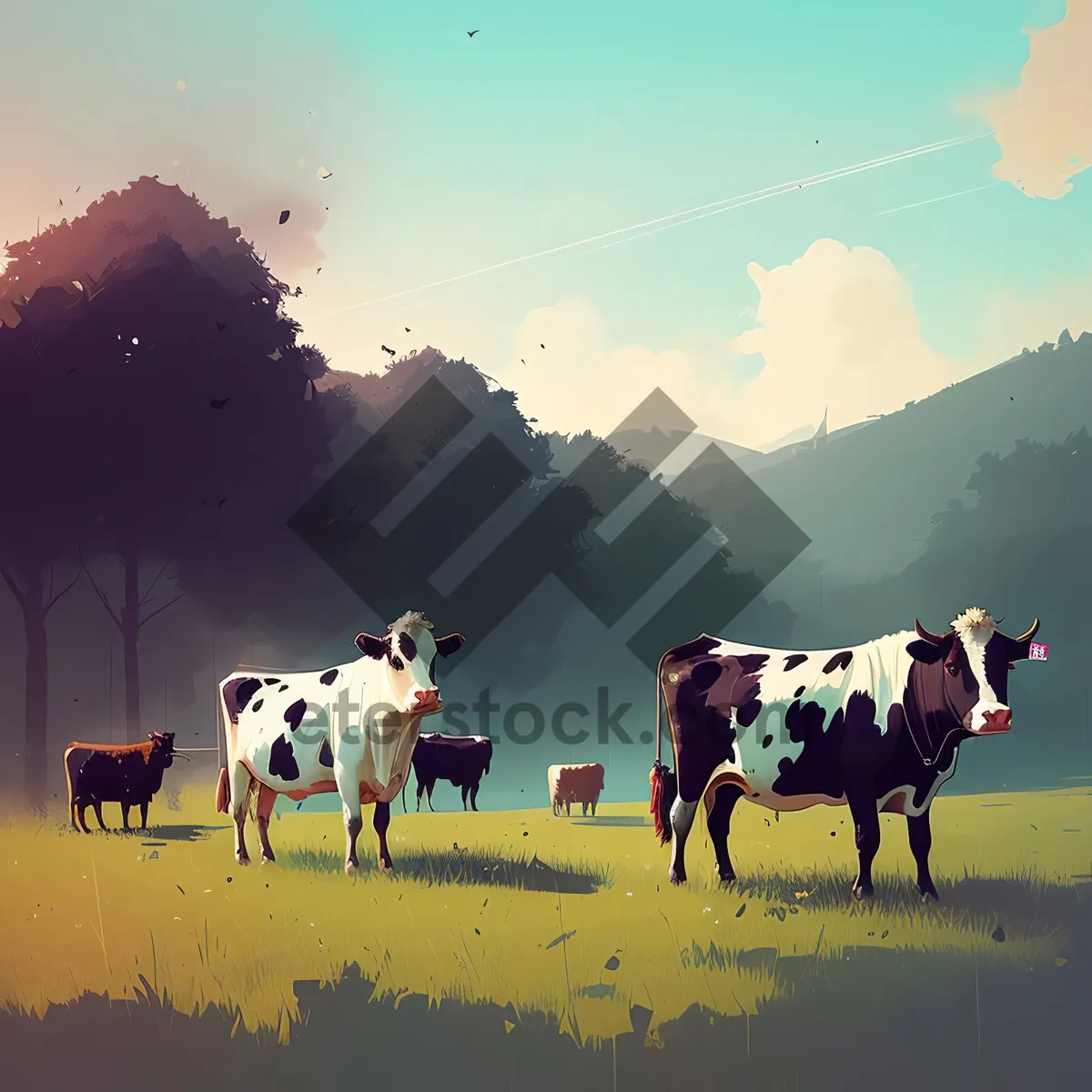 Picture of Lush Country Meadow with Grazing Horses