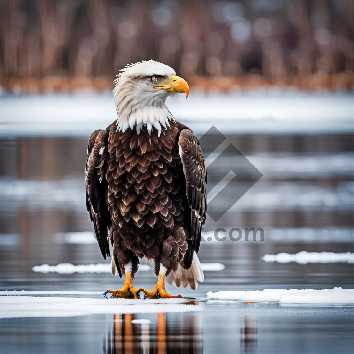 Picture of Bald Eagle with Intense Gaze and Wings Spread