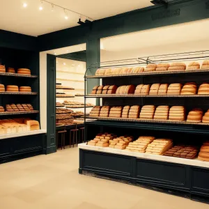 Modern Bakery's Cozy Interior with Kitchen and Counter