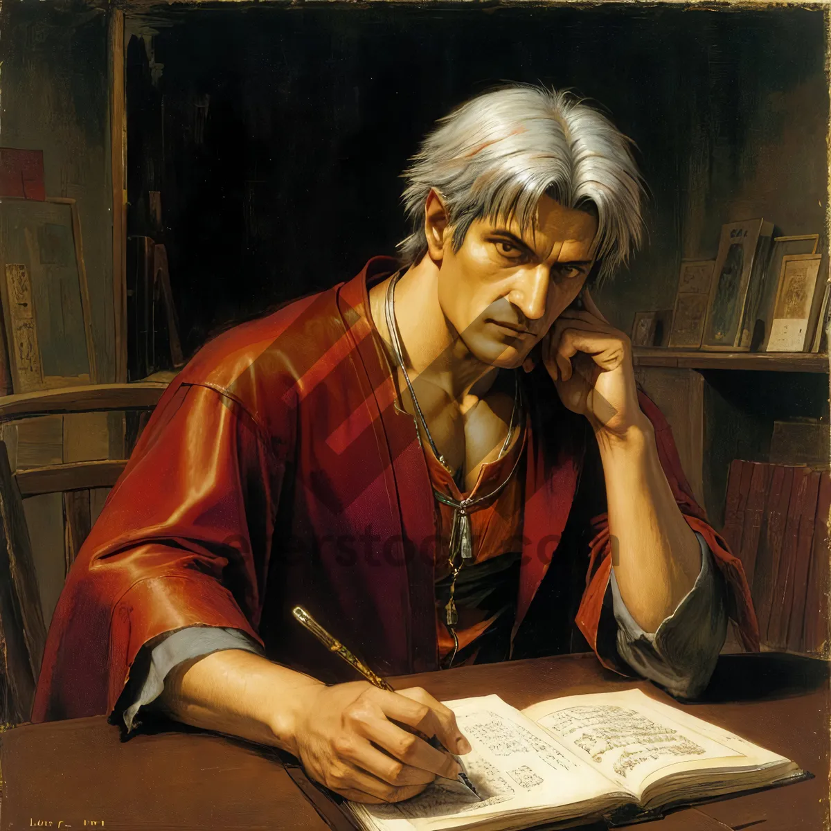 Picture of Smiling man and businesswoman solving crossword puzzle together at work