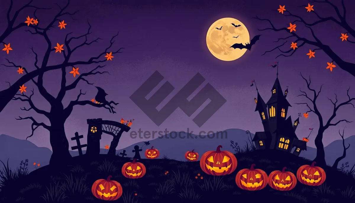 Picture of Spooky Halloween Night Silhouette with Full Moon