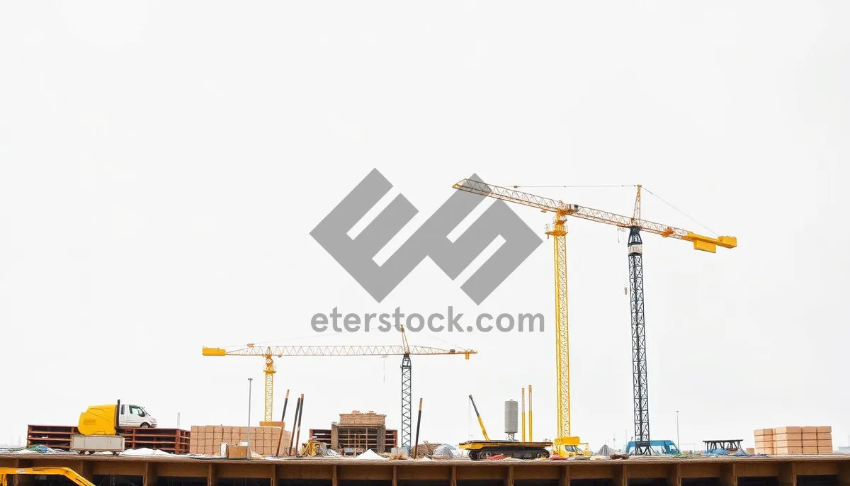 Picture of Industrial Tower Crane in Urban City Skyline.