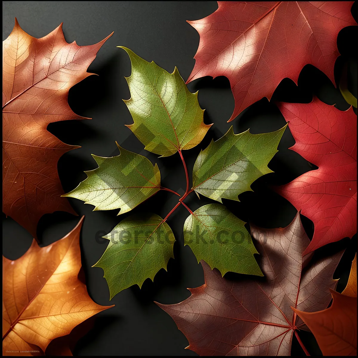 Picture of Vibrant Autumn Maple Leaf on Woody Plant
