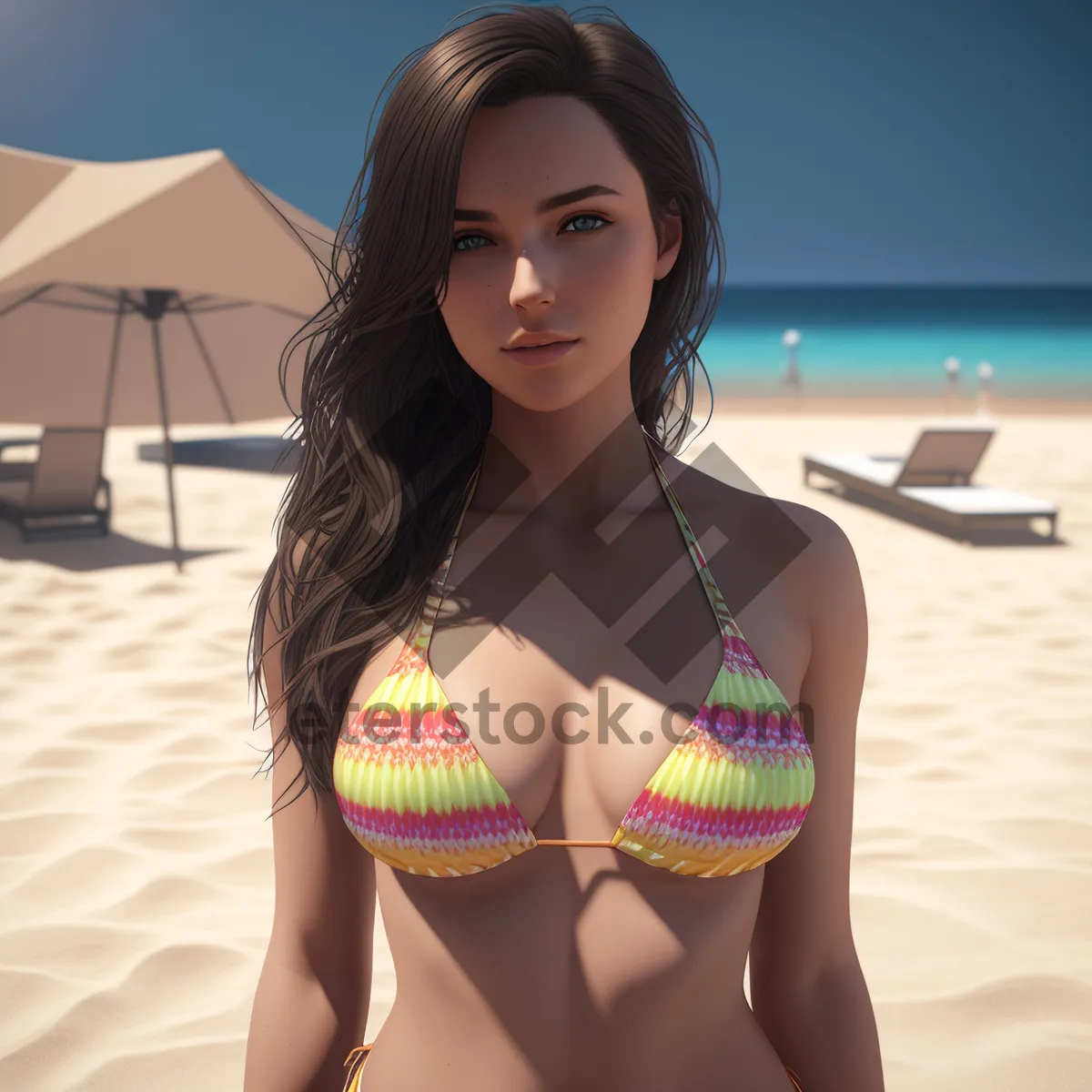 Picture of Beach Babe Sensation: Gorgeous Bikini Model Posing by the Sea