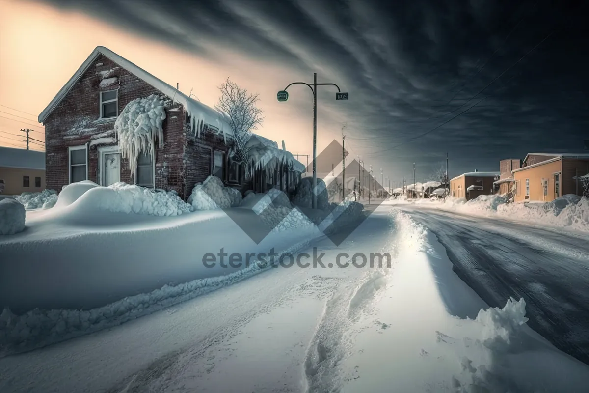 Picture of Winter landscape with snow-covered trees and dam