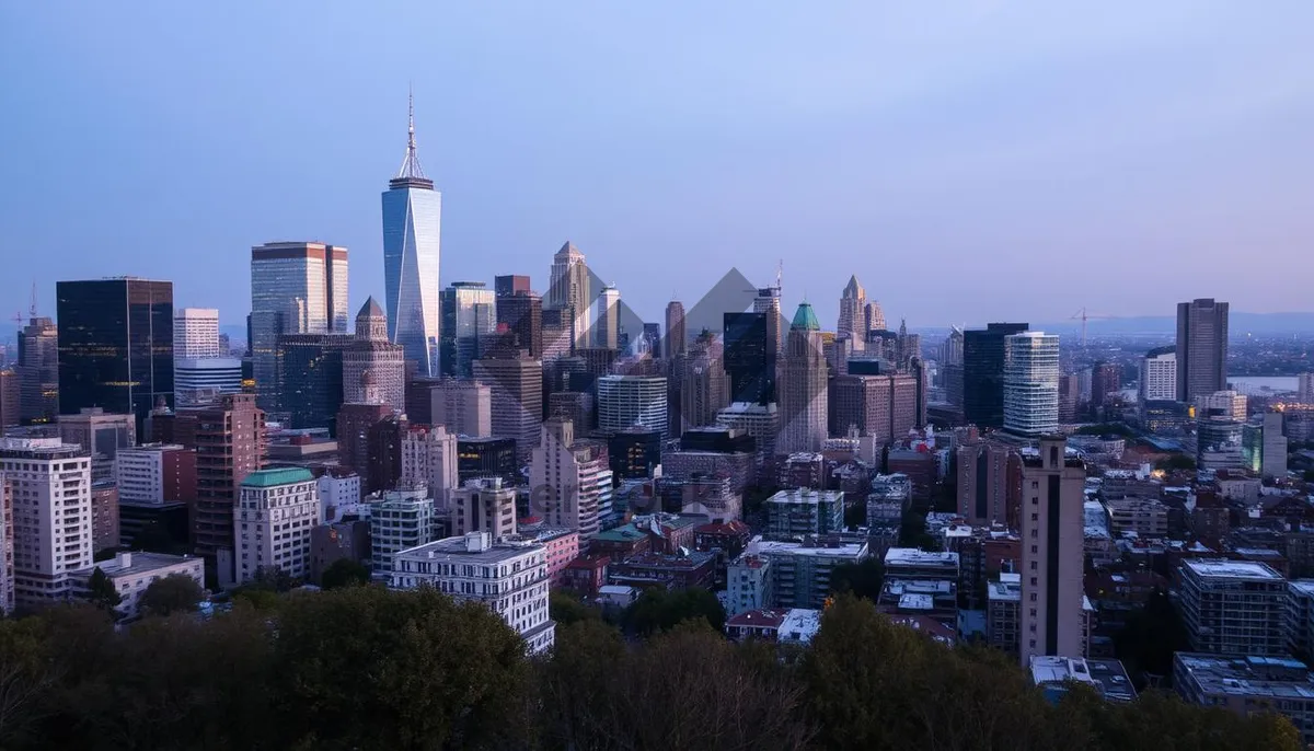 Picture of Modern office towers in city center at sunset skyline.