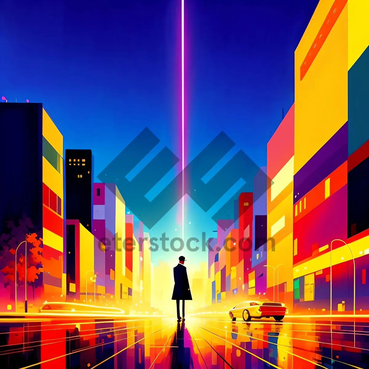 Picture of Vibrant City Lights Flagged by Rainbow