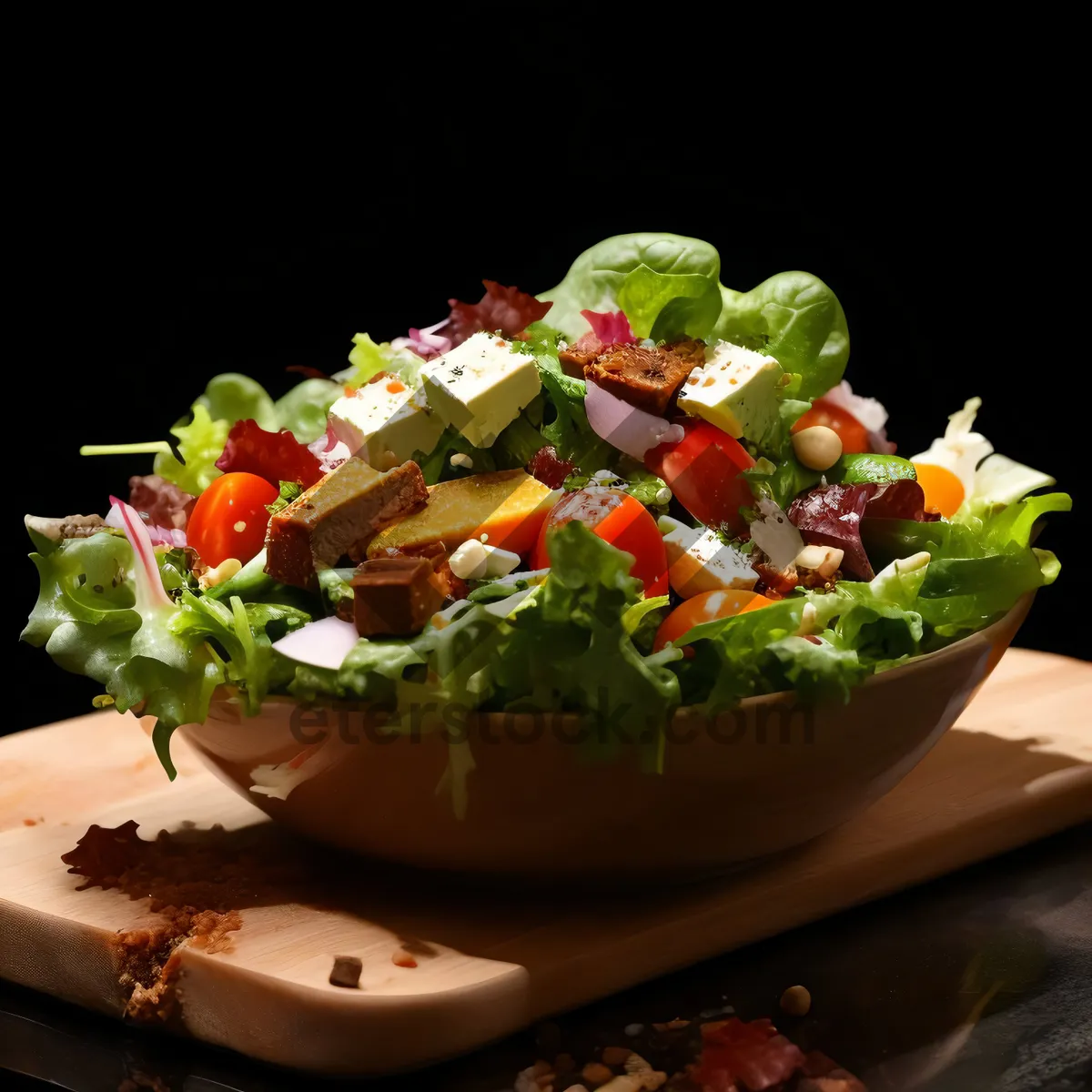 Picture of Colorful Fresh Vegetable Salad with Gourmet Cheese and Guacamole