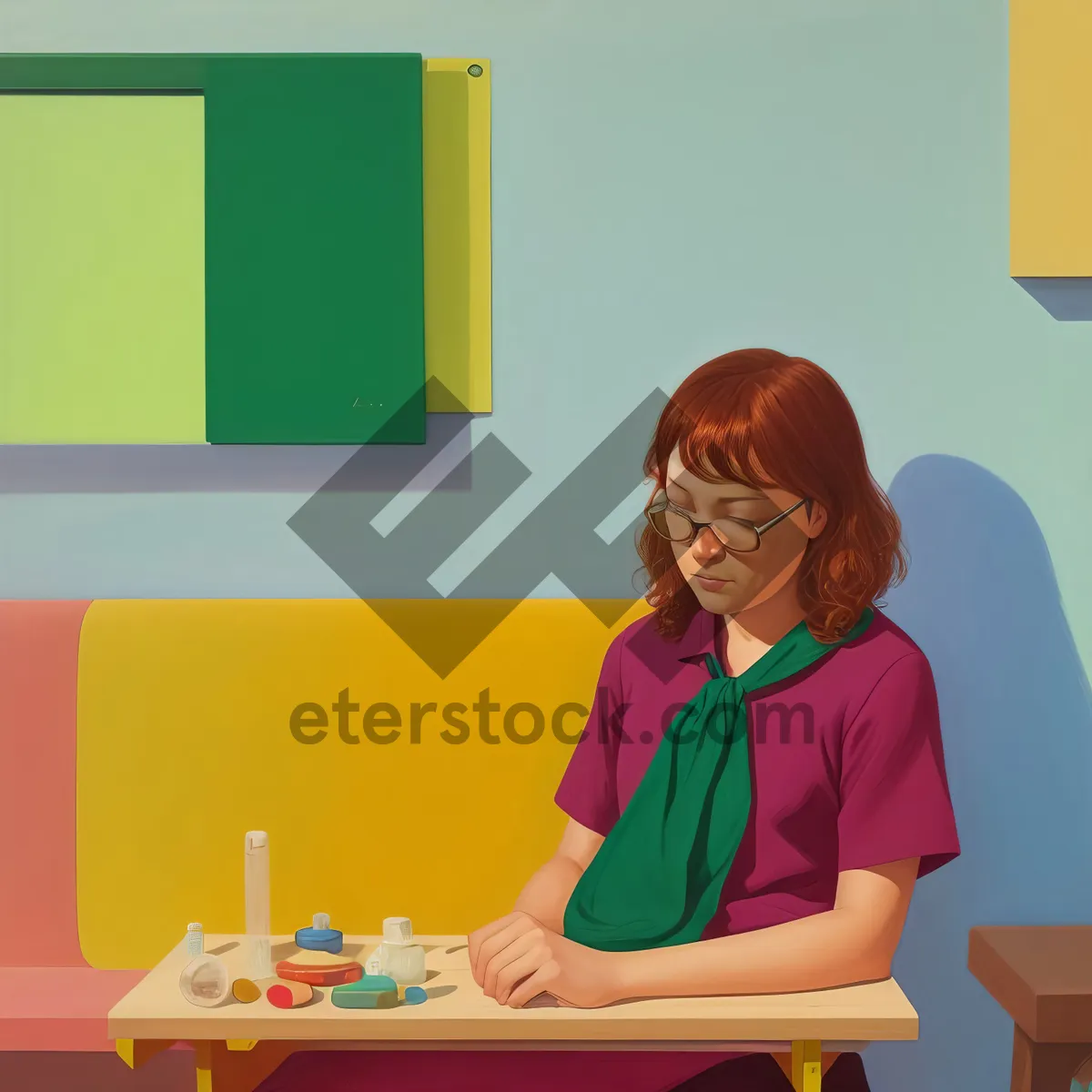 Picture of Smiling Director at School Desk with Laptop