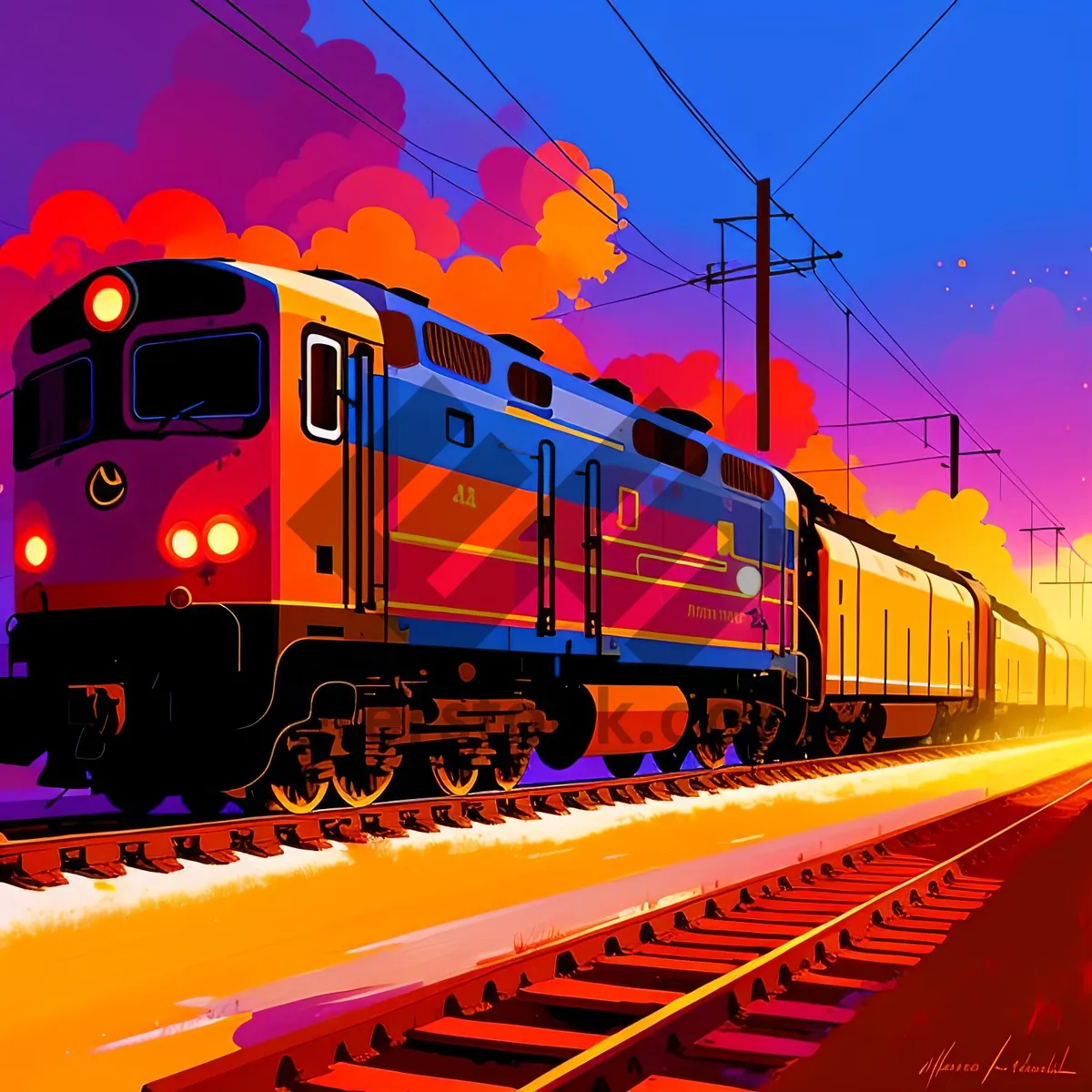 Picture of Electric Locomotive Speeding Through Railroad Tracks