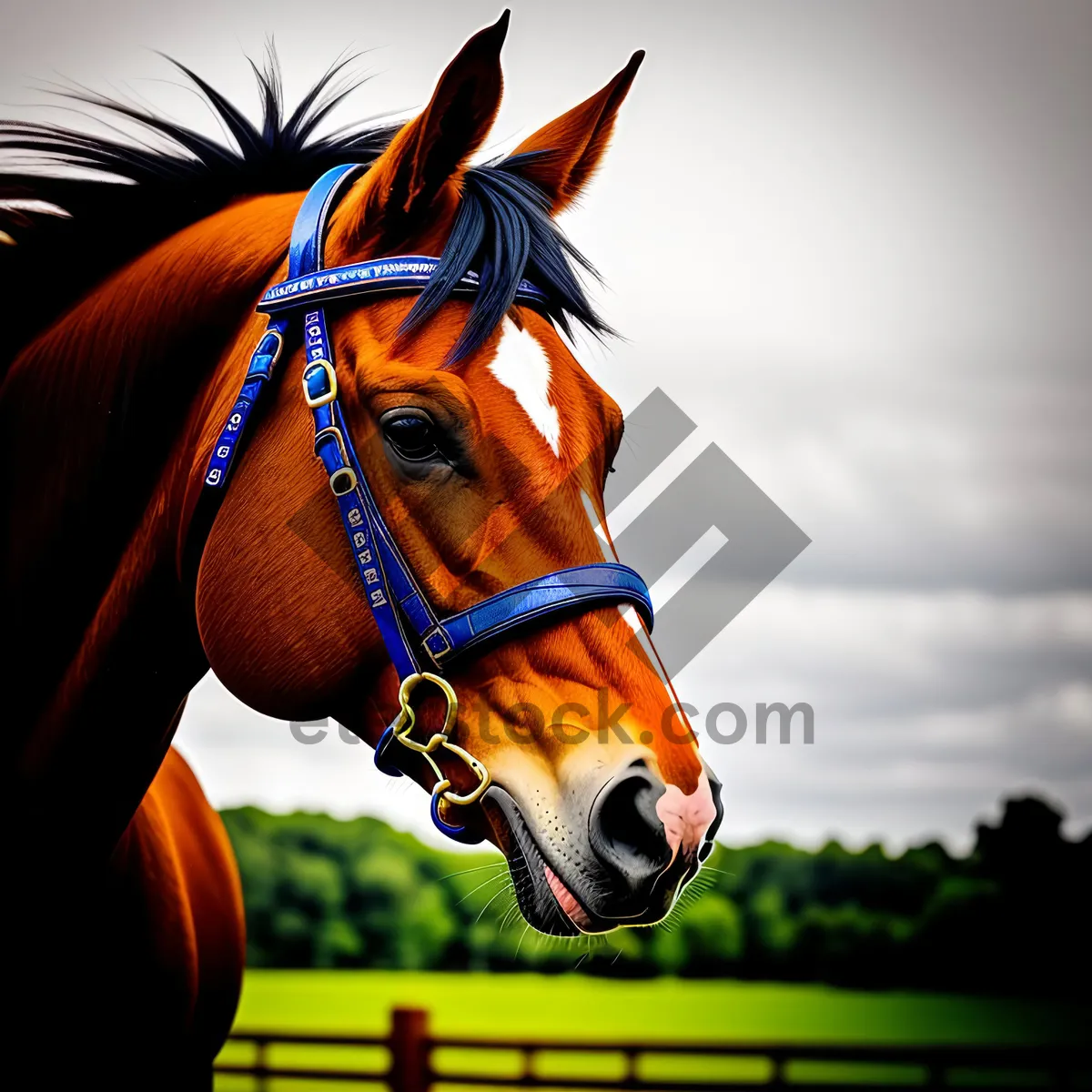 Picture of Majestic Stallion in a Rural Meadow