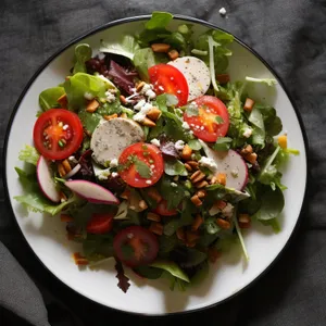 Healthy plate of gourmet vegetable salad with cheese