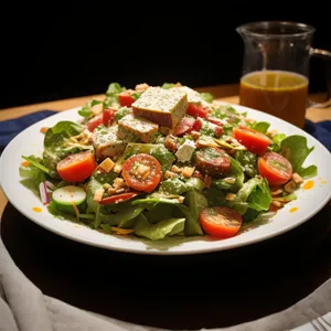 Healthy salad with fresh vegetables and green peas