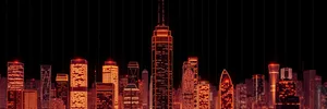 Modern skyscraper in the city skyline at night.