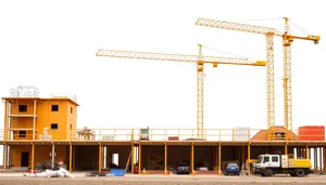 Urban Tower Construction Crane in Industrial City Skyline