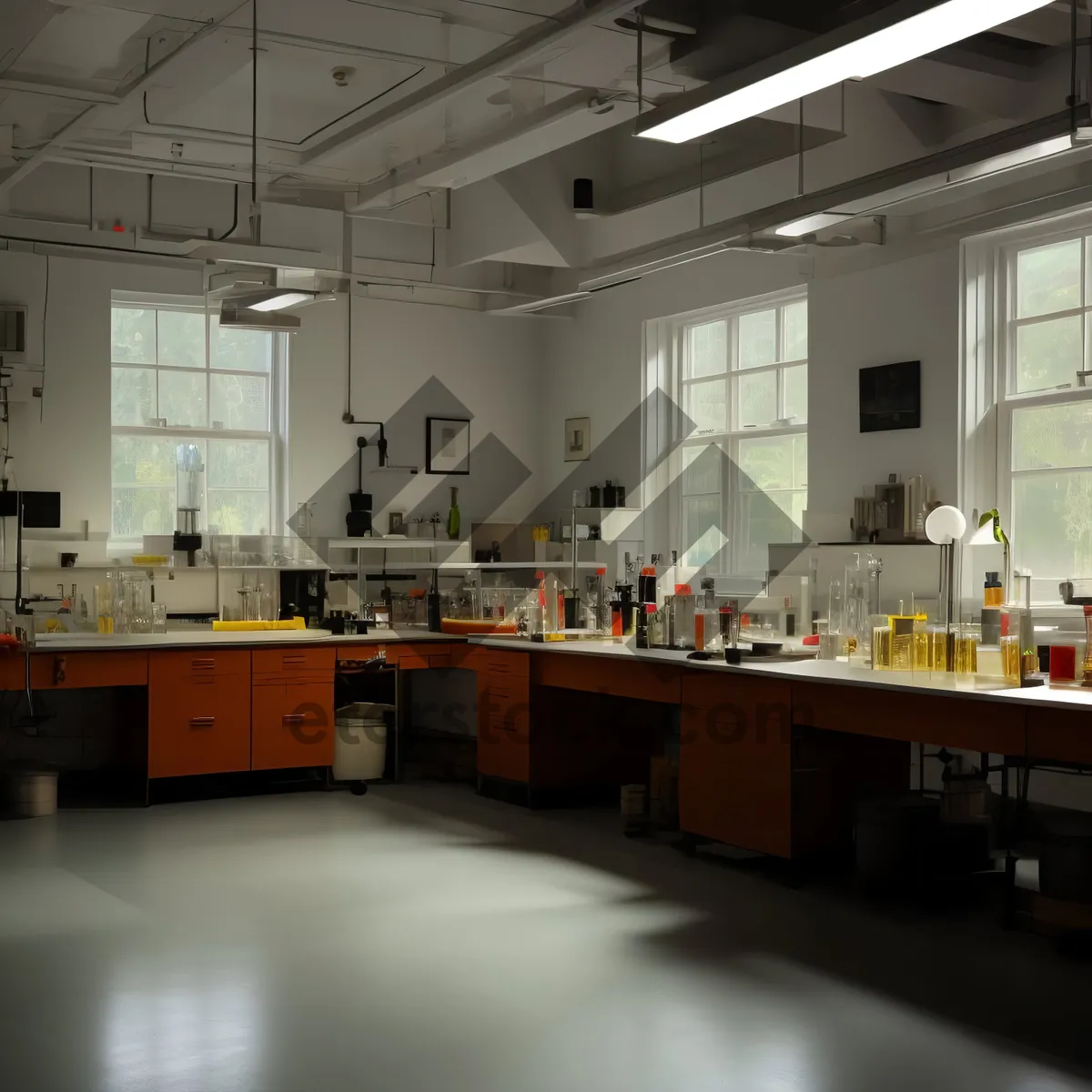 Picture of Modern cafeteria interior with chic furniture and lighting.
