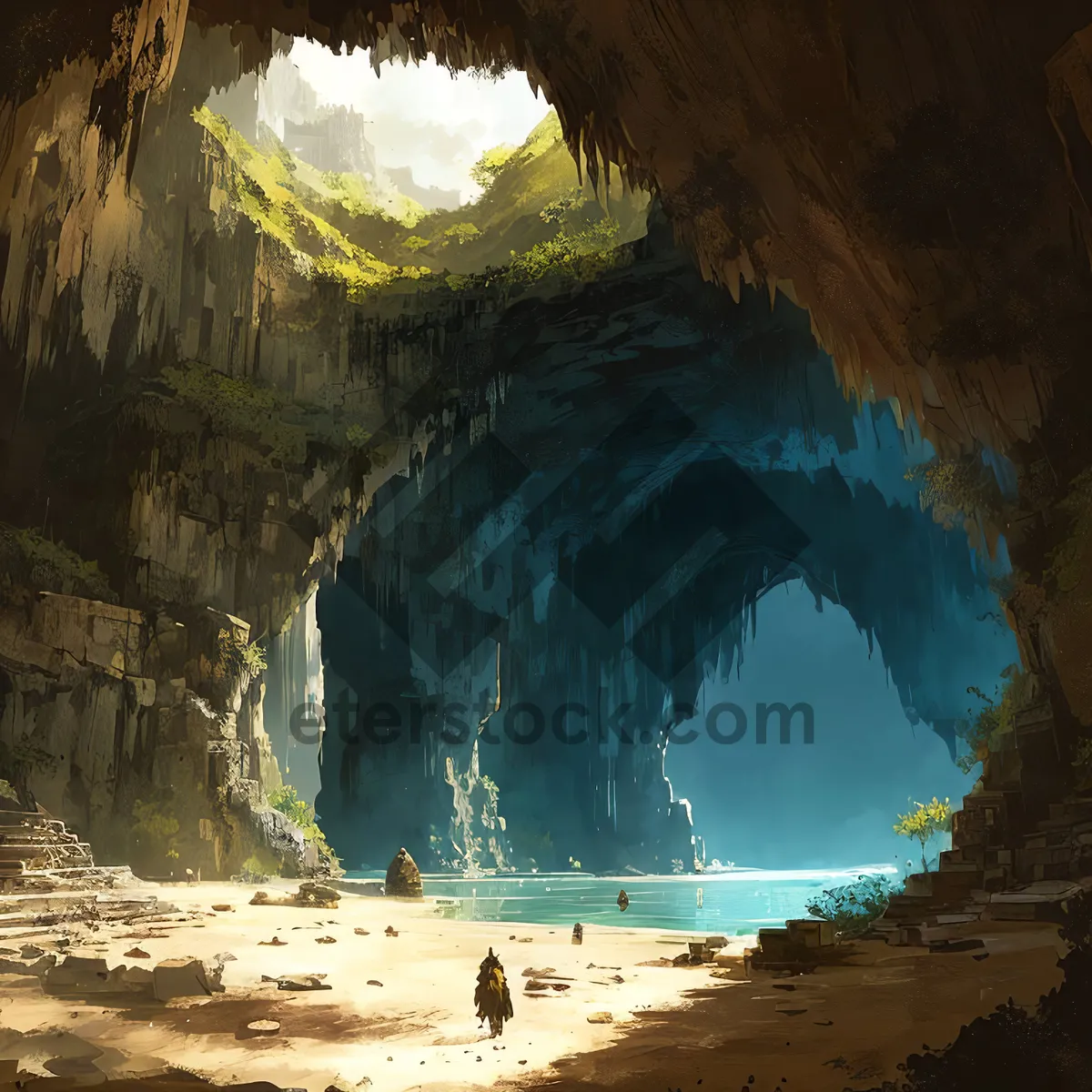 Picture of Majestic Coastal Cliffs Embracing Serene Beach