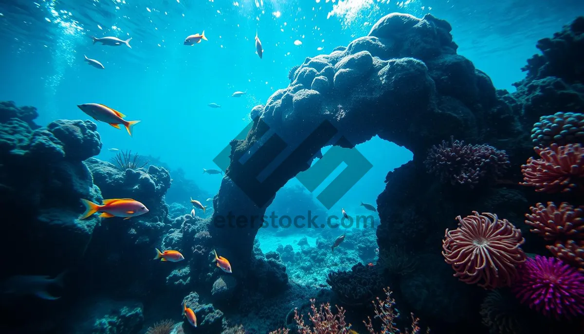 Picture of Colorful Tropical Fish in Sunlit Coral Reef