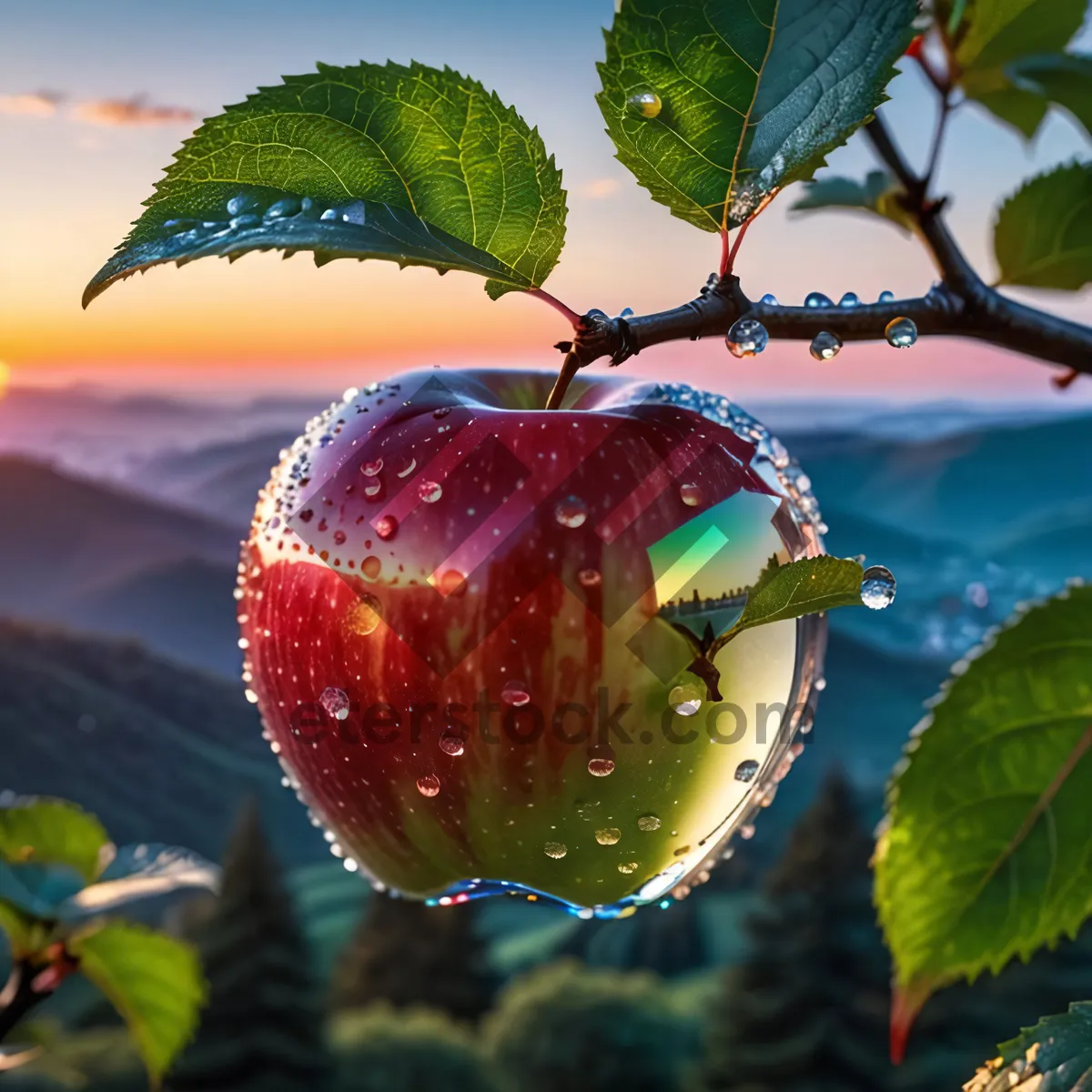 Picture of Fresh Strawberry on Green Leaf - Healthy Delicious Fruit