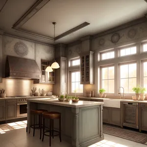 Opulent Kitchen Interior Featuring Exquisite Wood Furniture