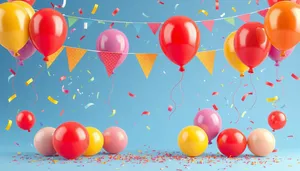 Colorful Birthday Party Decoration with Balloons and Ribbons