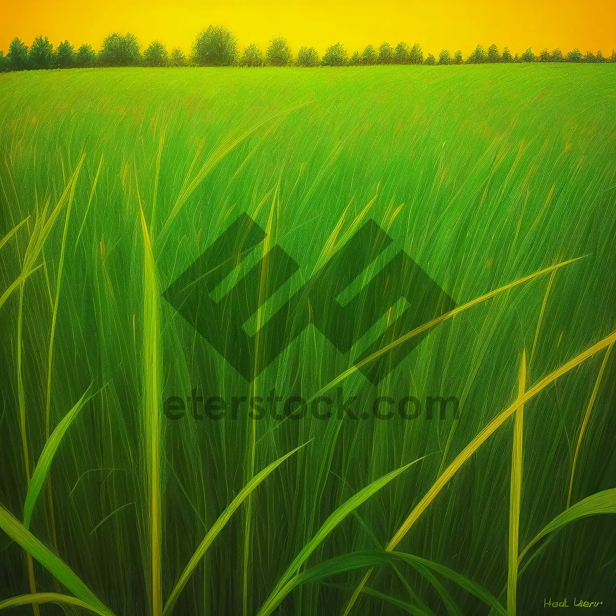 Picture of Vibrant Wheat Field in Futuristic Landscape