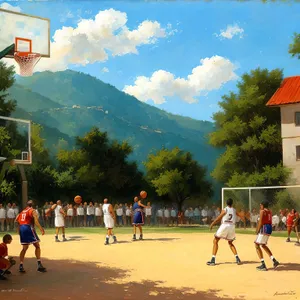 Vibrant Summer Volleyball Match Under Blue Sky