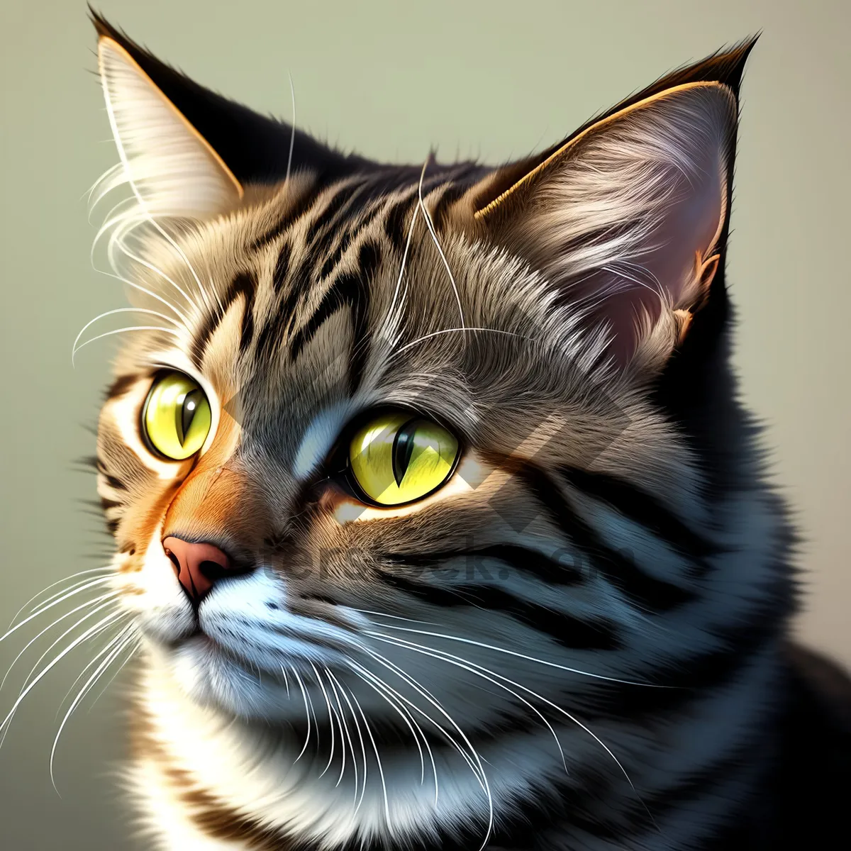 Picture of Close-up portrait of cute striped kitten with fuzzy whiskers