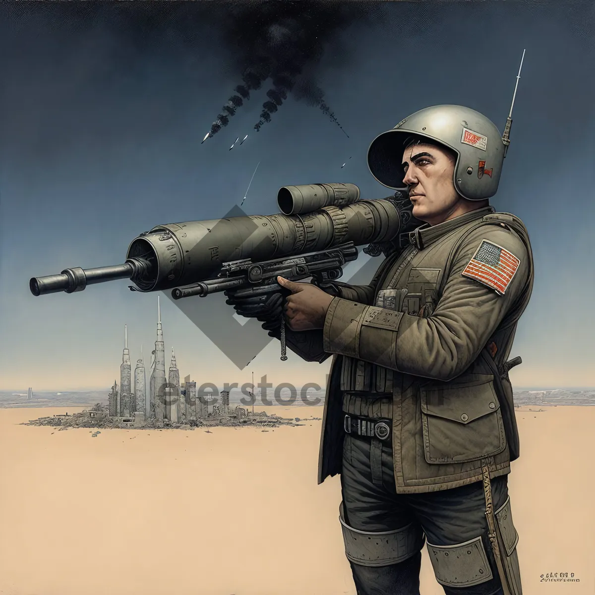 Picture of Warrior with Aviator Helmet and Bazooka Launcher