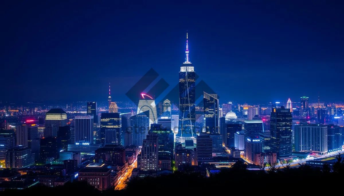 Picture of Modern Skyline at Night with Reflection on River