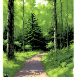 Serene Path Through Sunlit Birch Woods