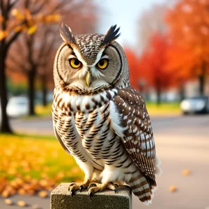 Yellow-eyed Wildlife Owl Staring Hunter