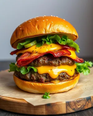 Grilled Cheeseburger with Lettuce and Tomato - Delicious Fast Food