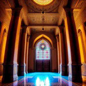 Historic Catholic Cathedral Interior with Arched Windows