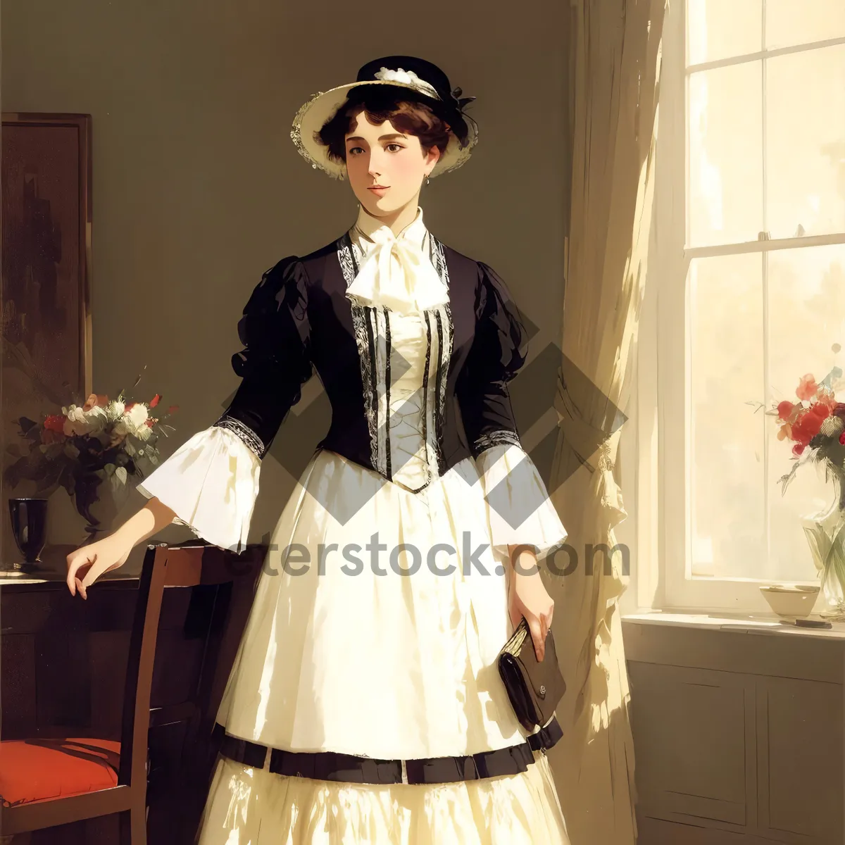 Picture of Blissful Bride in Elegant Wedding Gown