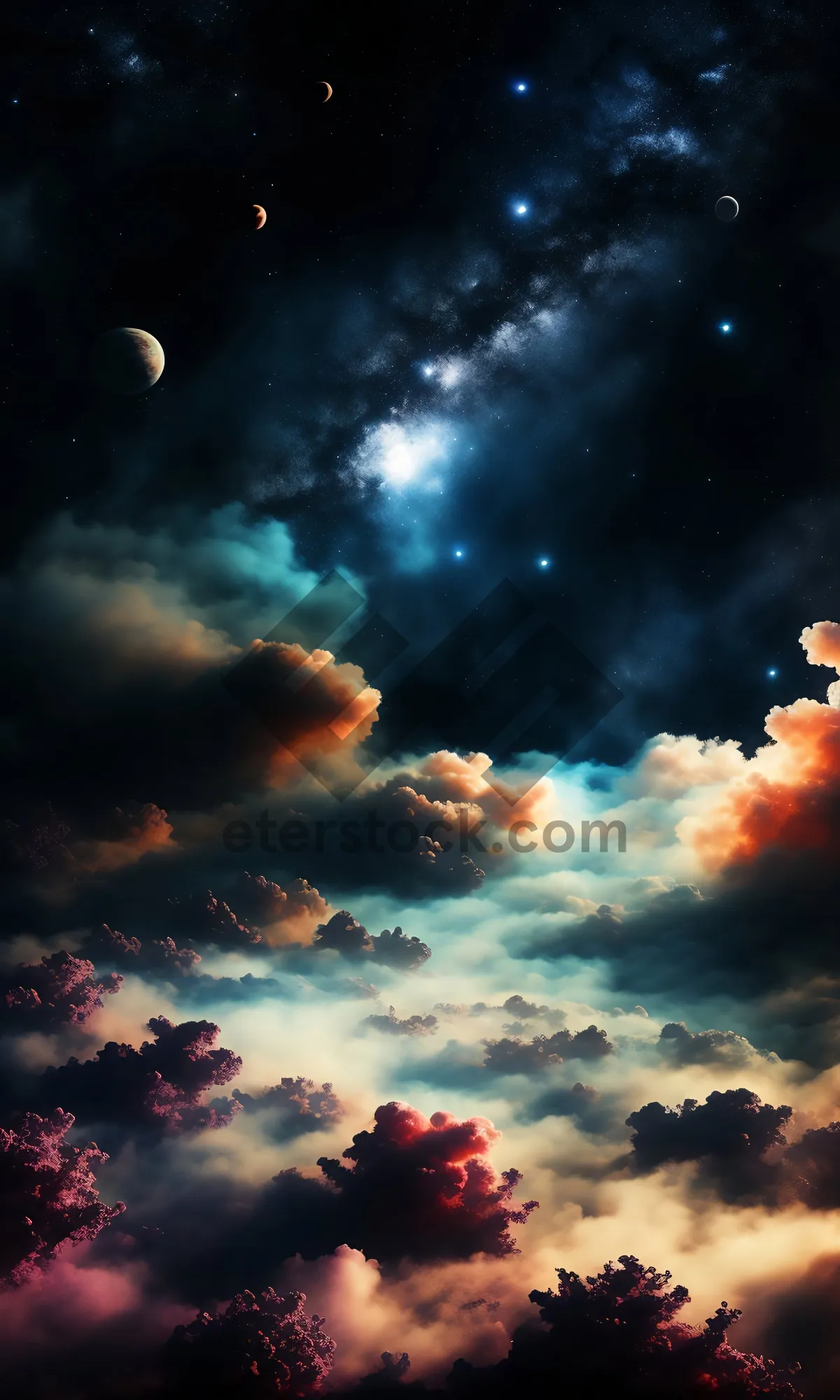 Picture of Celestial Nightscape: Enchanting moonlit fantasy in space.