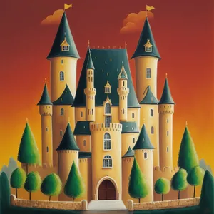 Colorful church building drawing with rainbow pencil