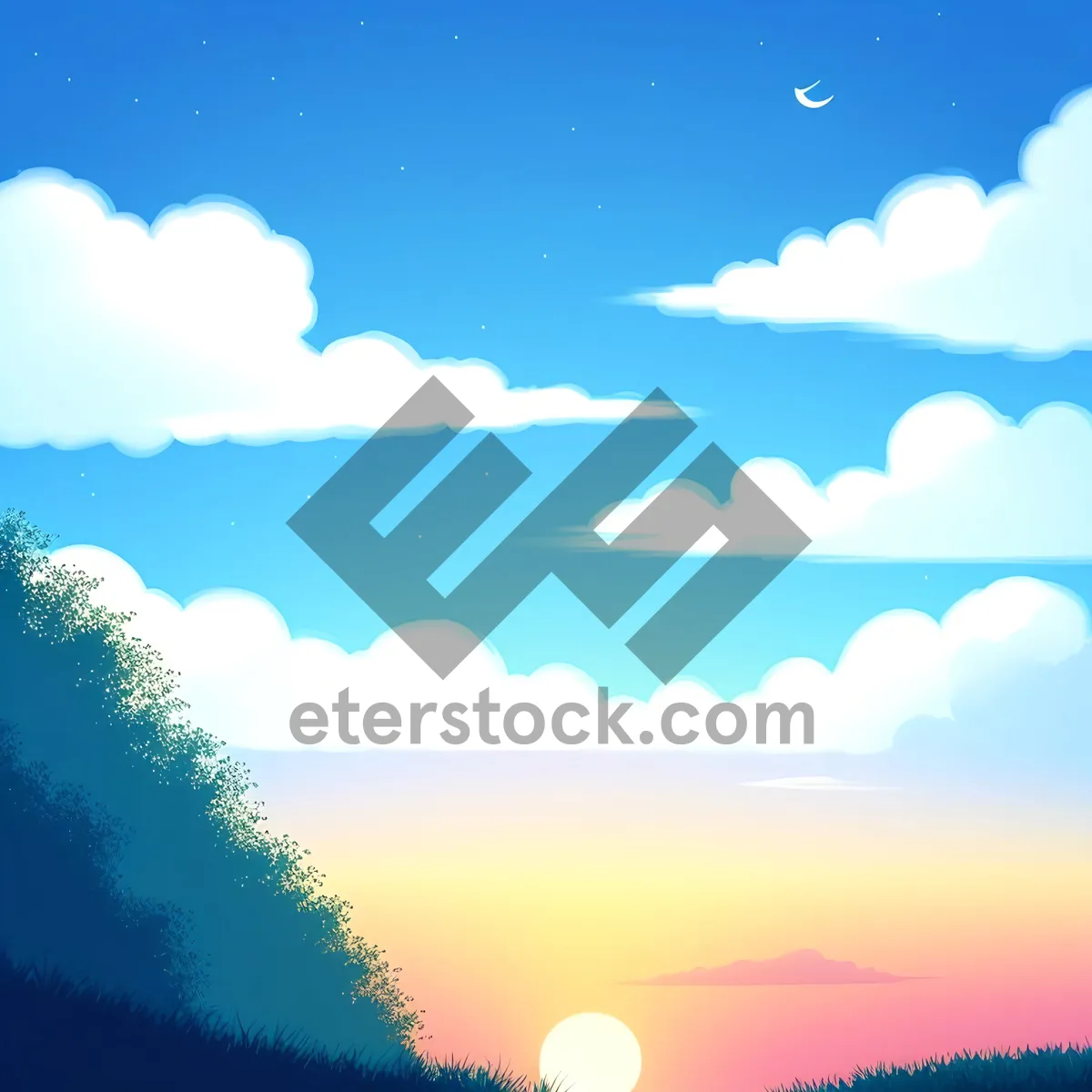 Picture of Vibrant Sky Over Meadow: Clear Summer Day