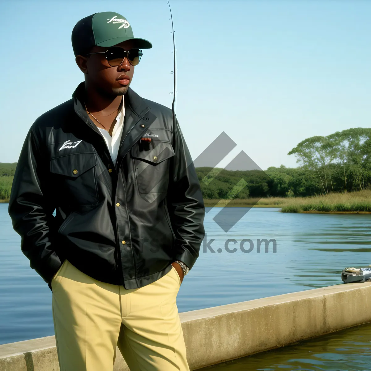 Picture of Male Fisherman with Hat and Fishing Gear