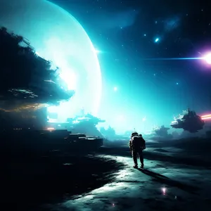 Fantasy Galaxy Lamp in Bright Night Sky
