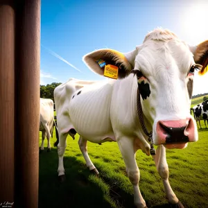 Idyllic Cow Grazing in Green Pasture