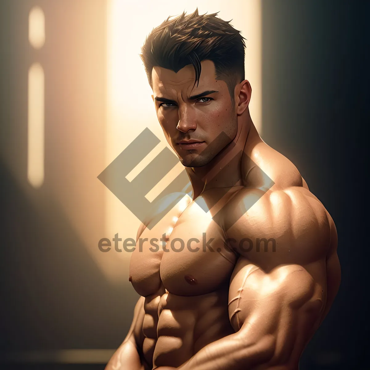 Picture of Seductive Strong Masculine Man in Nude Studio Pose