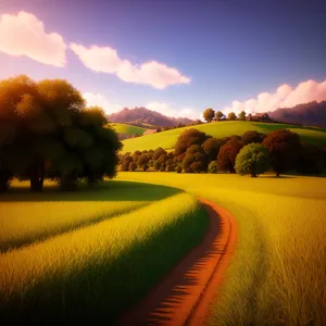 Serenity Over Rural Rapeseed Landscape at Sunset