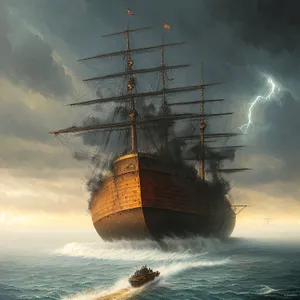 Majestic Sailing Ship on Ocean Horizon