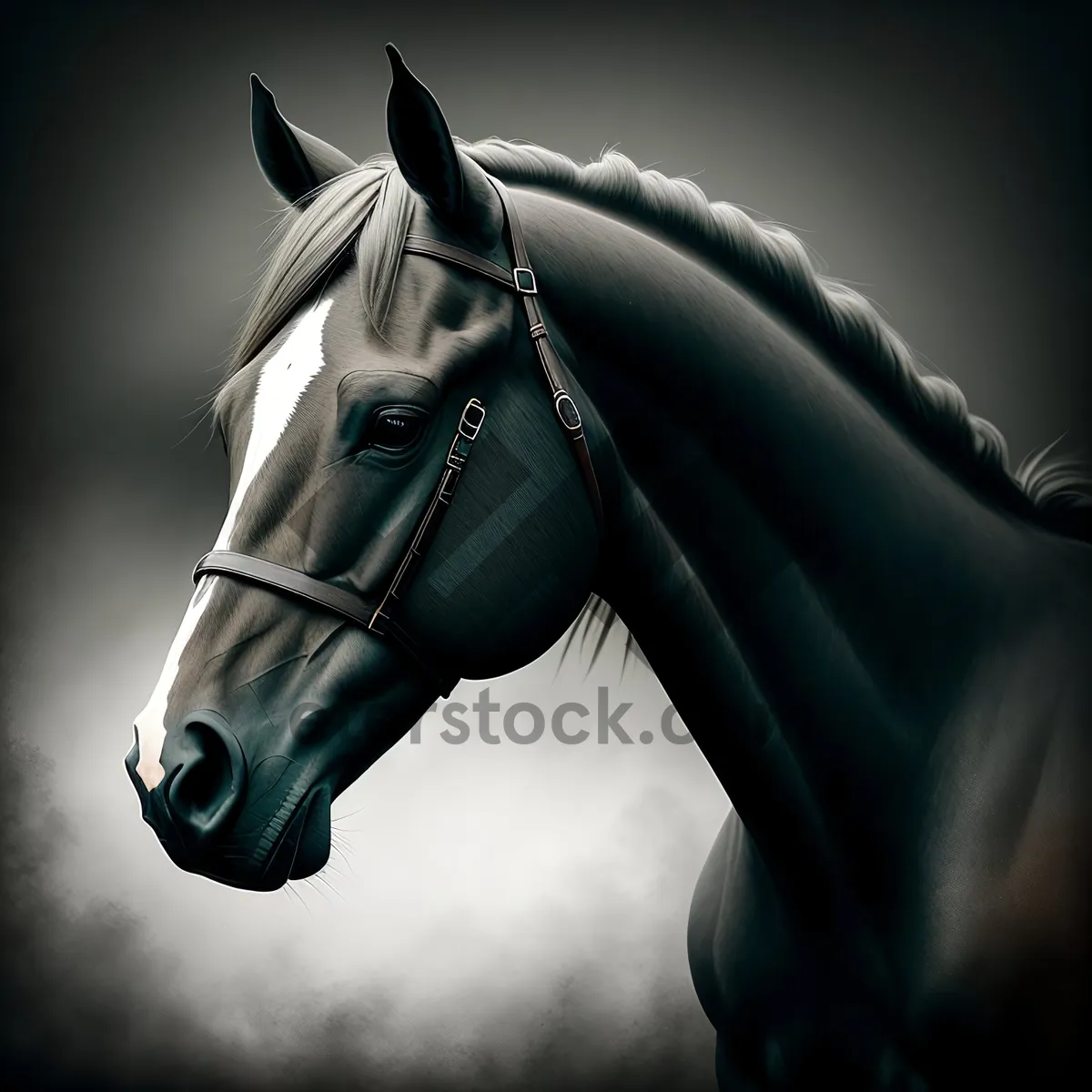 Picture of Thoroughbred Stallion in Bridle, Head Portrait